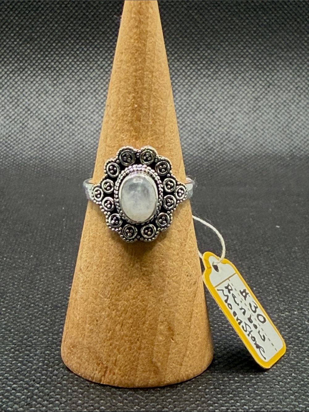 Sterling Silver Rainbow Moonstone Floral Halo Ring Sz 9